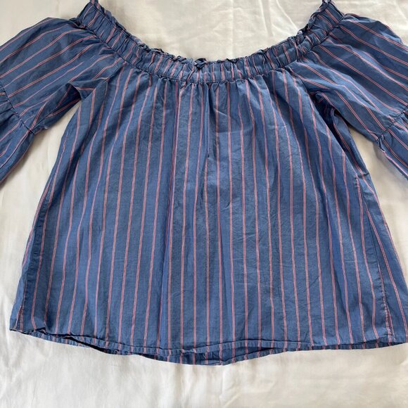 Abercrombie Blue Pink Stripe Off Shoulder Boho Stripe 1/2 Sleeve Shirt | Size s - Picture 6 of 6